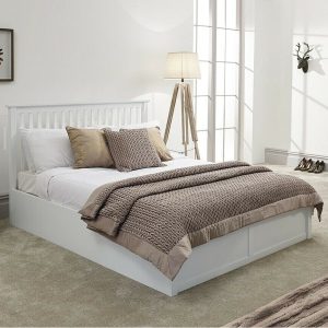 Como White Double 4ft 6t Wooden Ottoman Bed Gas Lift up Storage Shaker Straight