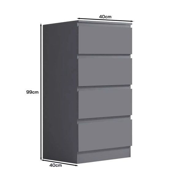 Dark Grey 4 Drawer Chest Of Drawers Bedside Matt Bedroom Storage Furniture - Image 6