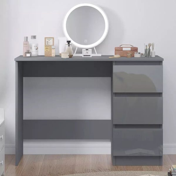 Grey Gloss Dressing Table 3 Drawers with Matt Frame Home Office Desk - Image 3