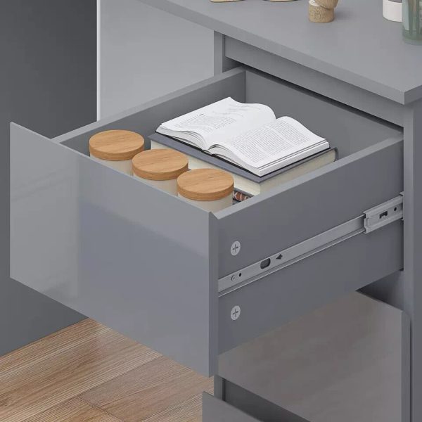 Grey Gloss Dressing Table 3 Drawers with Matt Frame Home Office Desk - Image 5