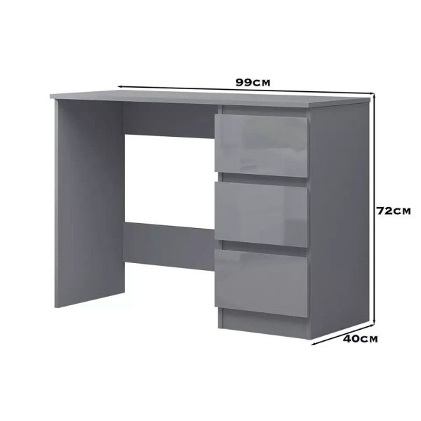 Grey Gloss Dressing Table 3 Drawers with Matt Frame Home Office Desk - Image 7