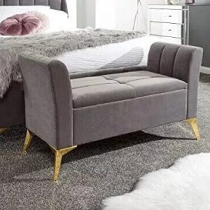 Grey Pettine Ottoman Bench classic sculpted design elegant window seat gold legs