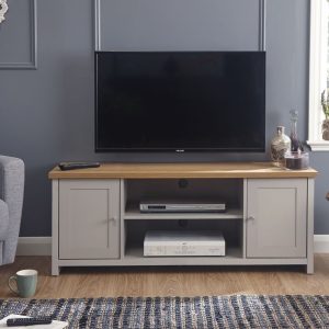 Grey and Oak 2 Door 2 Shelf Large TV Media Unit Lancaster Range