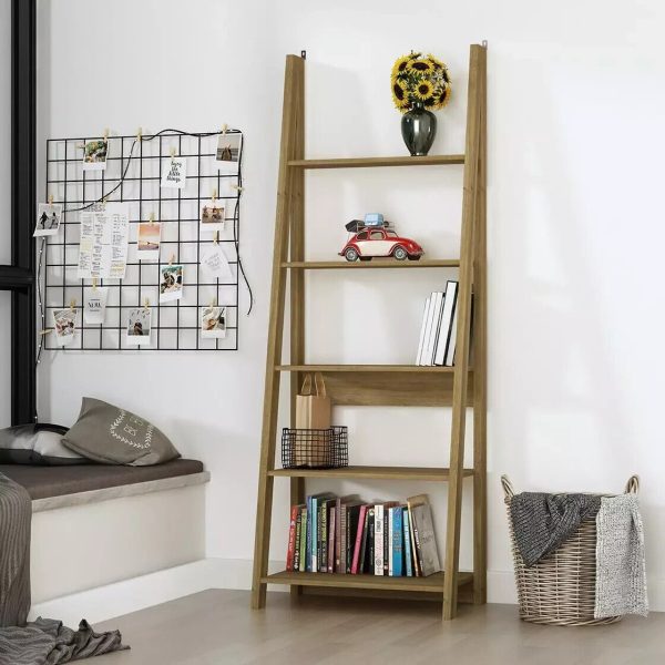 LPD - Ladder Bookcase Shelving Unit Rack Shelf Display Stand Storage Tiva Oak -