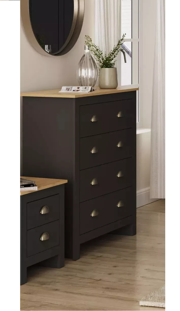 Lancaster 4 drawer chest bedroom furniture Black minor graded