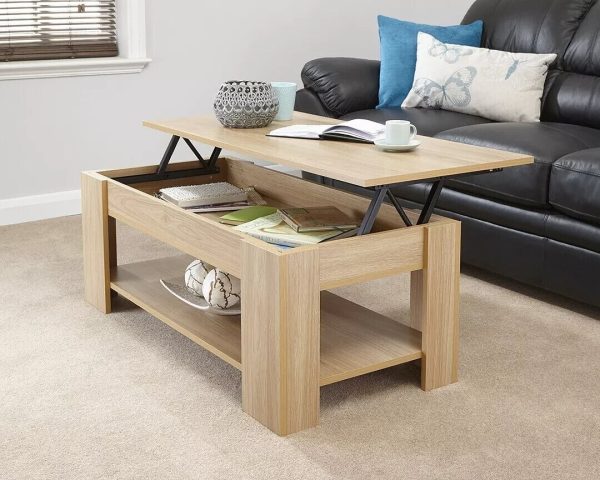 Lift Up Coffee Table in Oak with hidden storage H39.5cm x W105cm x D50cm