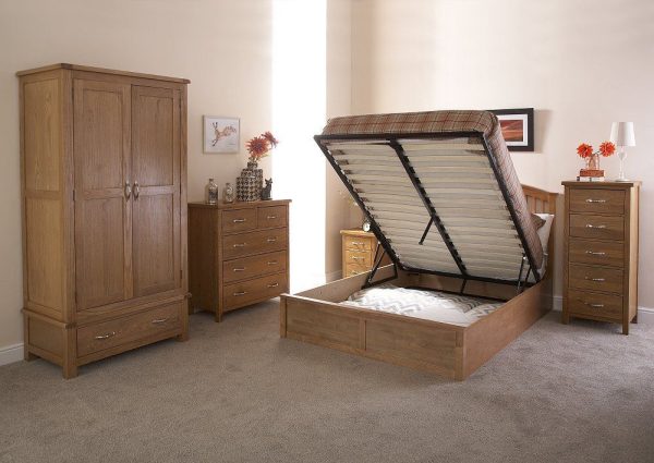 Madrid 5ft King Size Wood Ottoman Lift up Bed Shaker Style Storage Bed in Oak - Image 3