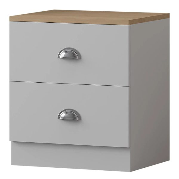 Matt White Oak Bedside Cabinet 2 Drawer Metal Cup Handles Bedroom