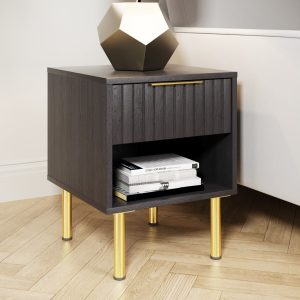 NERVATA 1 DRAWER LAMP COFFEE SIDE TABLE BLACK GOLD ART DECO