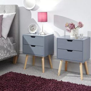 Nyborg Pair of 2 drawer bed side chest Drawers Scandinavian style Dark Grey