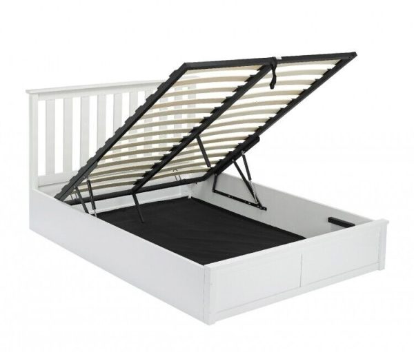 Oxford 5ft White Wooden King Ottoman Gas Lift up Storage Bed Shaker style