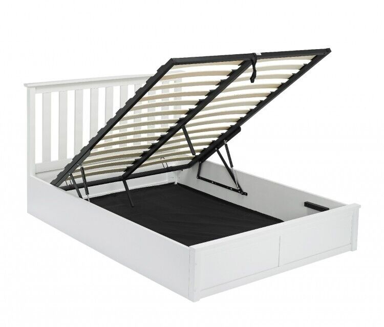Oxford 5ft White Wooden King Ottoman Gas Lift up Storage Bed Shaker style