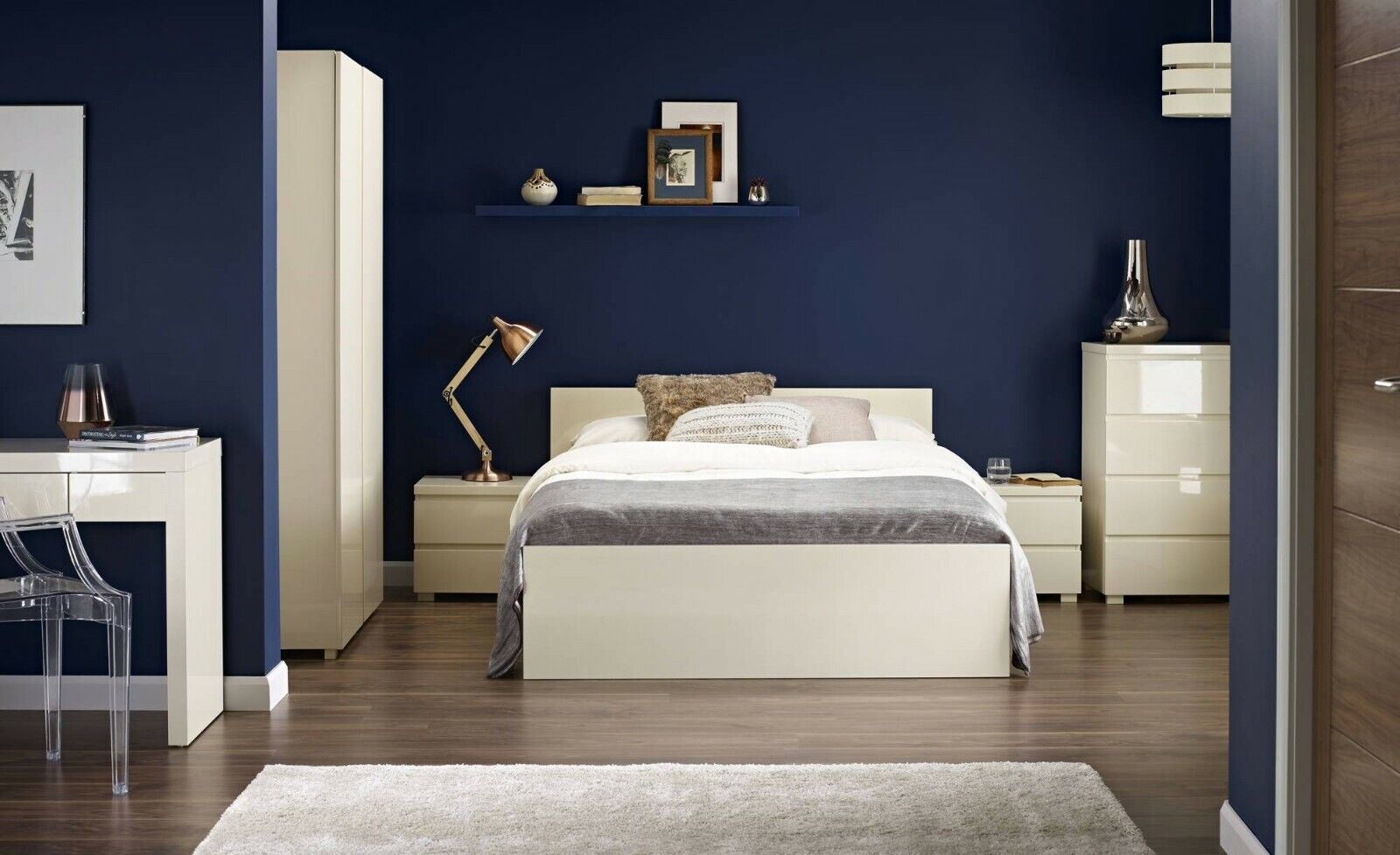 Puro Cream High Gloss Double 5ft King Size bed