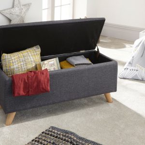 Secreto Fabric Bedroom, Hallway Ottoman Storage Window Seat Charcoal Grey