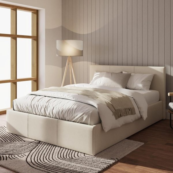 Side Lift Ottoman Storage Bed 120cm Small Double Natural Left Or Right Opening