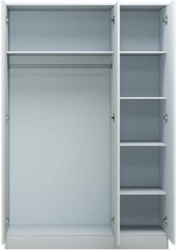 Stora 120cm Modern Bedroom 3 Door Wardrobe with Storage Shelves White Gloss - Image 4