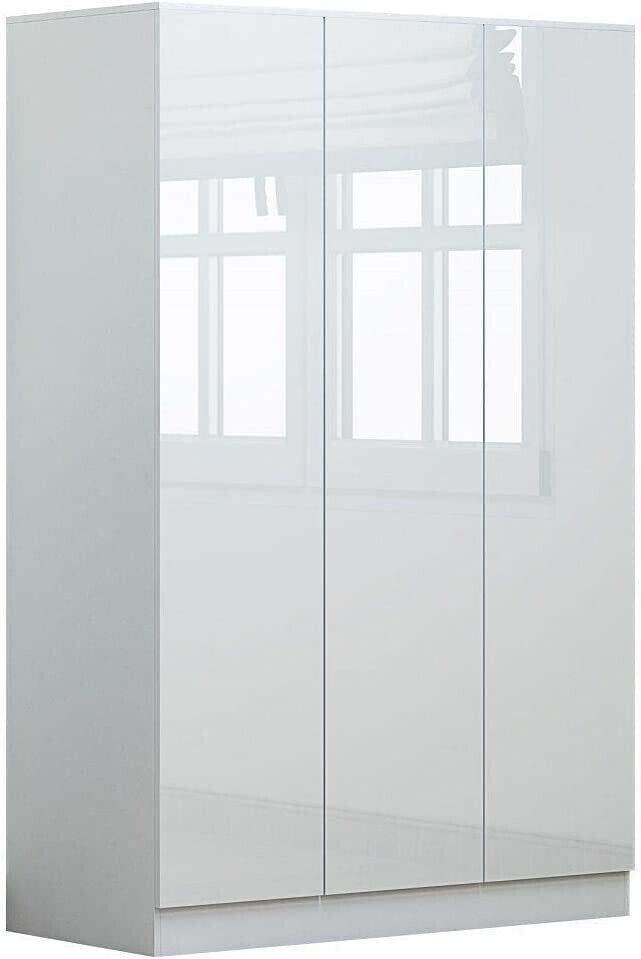 Stora 120cm Modern Bedroom 3 Door Wardrobe with Storage Shelves White Gloss