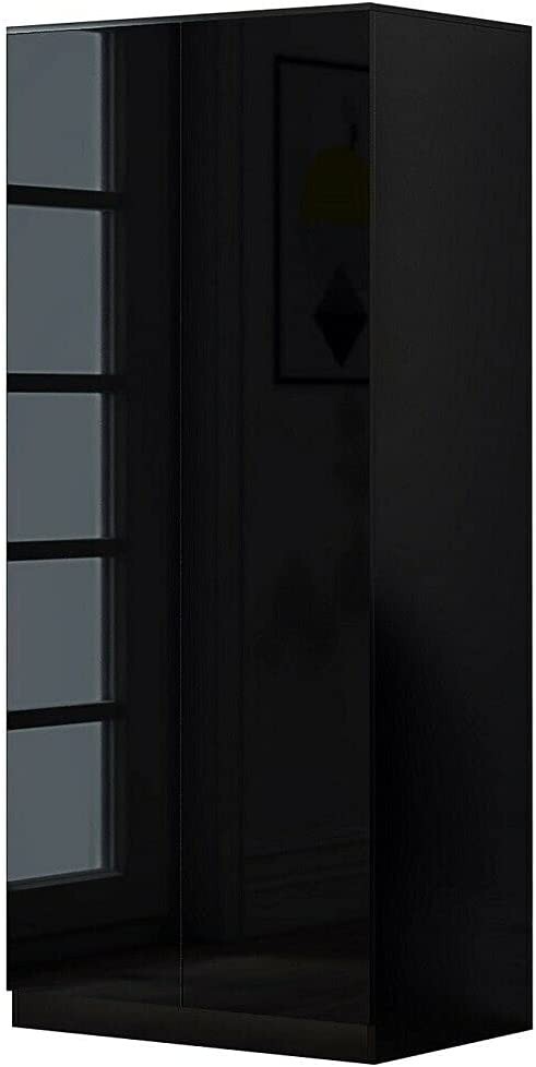 Stora 80cm Modern Bedroom 2 Door Wardrobe with Storage Shelves Black Gloss