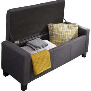Verona Ottoman Seat Charcoal Grey Fabric Toy Bedding Storage Box Verona