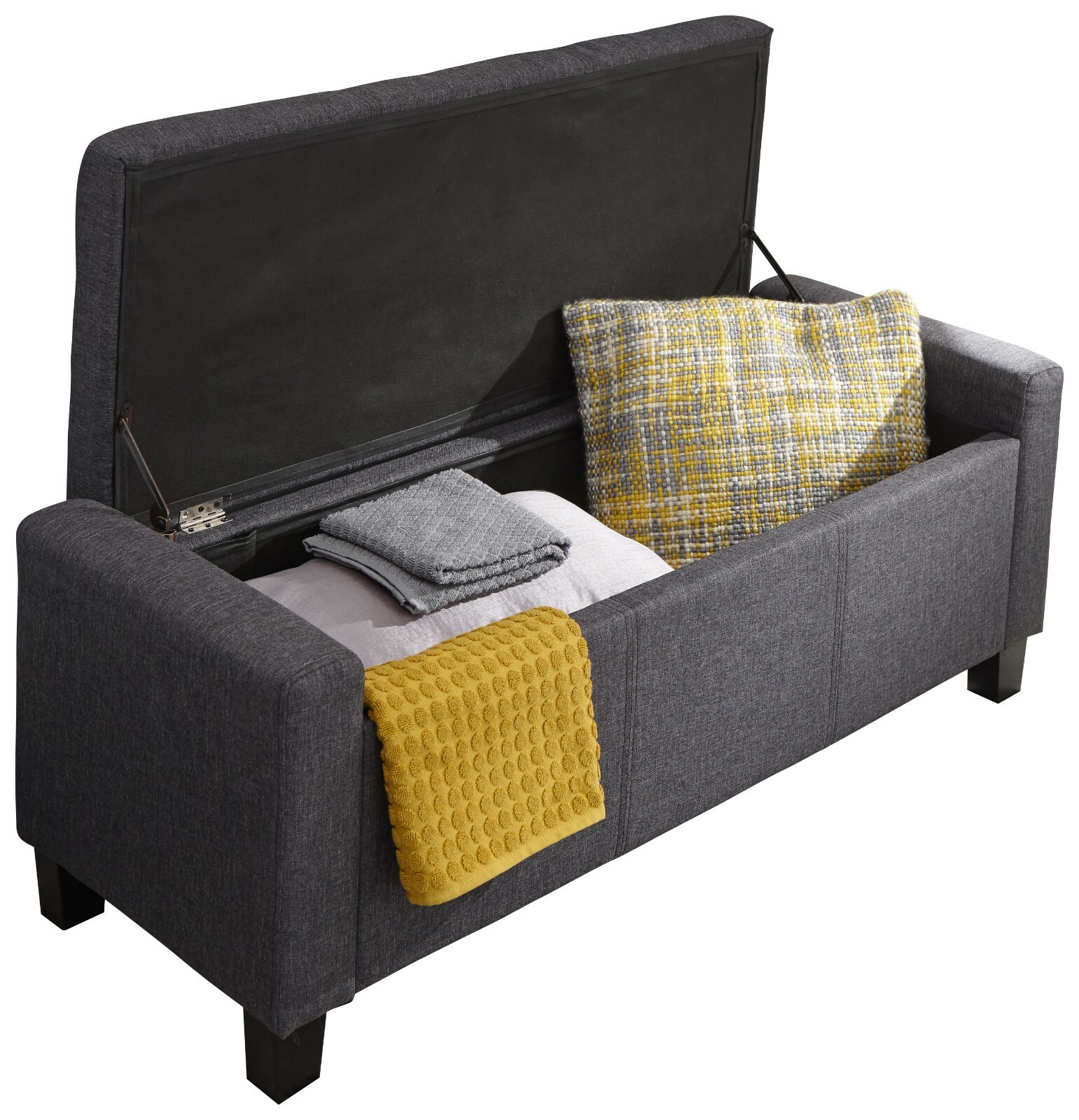 Verona Ottoman Seat Charcoal Grey Fabric Toy Bedding Storage Box Verona