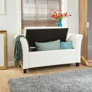 Verona Window Seat Luxurious soft Off White Faux Leather storage Ottoman