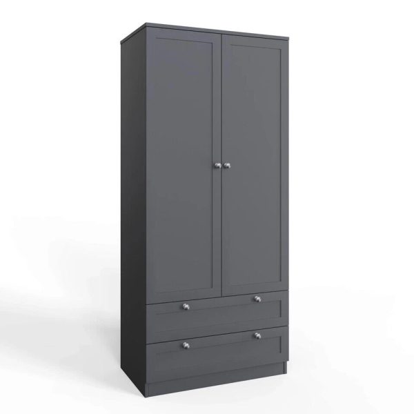 2 Door Combination Wardrobe Modern Bedroom Furniture Shaker Style Matt Grey - Image 3