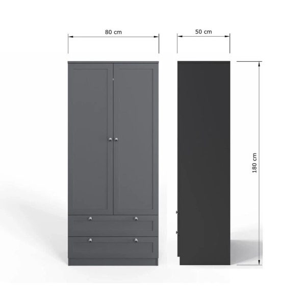 2 Door Combination Wardrobe Modern Bedroom Furniture Shaker Style Matt Grey - Image 4