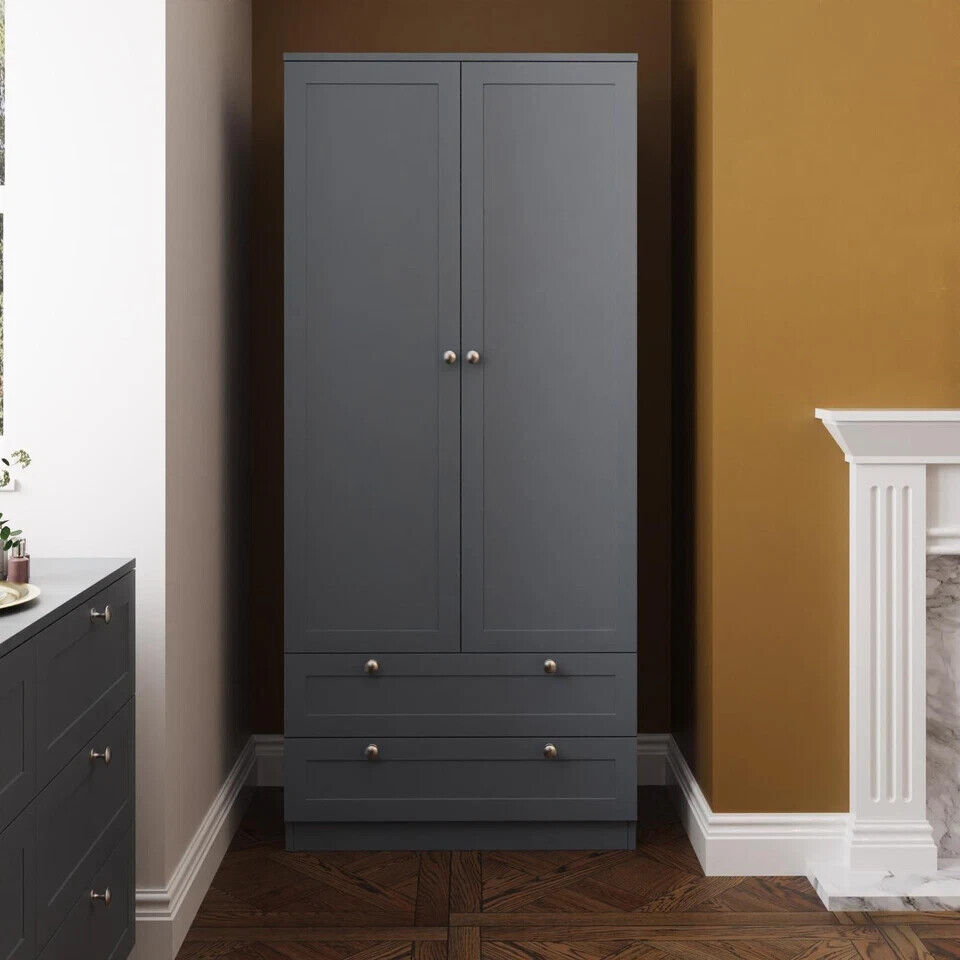 2 Door Combination Wardrobe Modern Bedroom Furniture Shaker Style Matt Grey