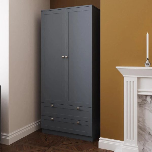 2 Door Combination Wardrobe Modern Shaker Style Matt Grey Scratch Resistant - Image 3