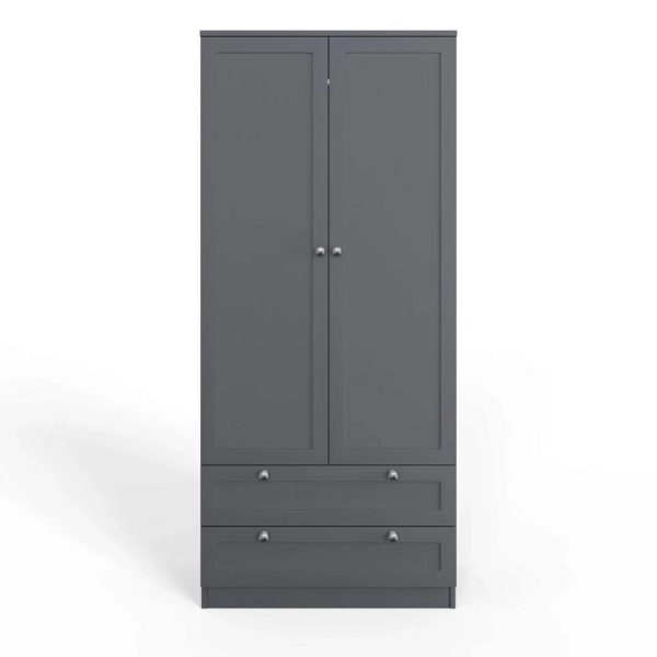 2 Door Combination Wardrobe Modern Shaker Style Matt Grey Scratch Resistant - Image 5