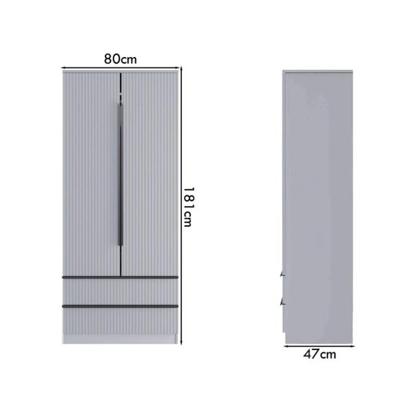 2 Door Combination Wardrobe Ripple Design Modern Bedroom furniture Matt Grey - Image 4