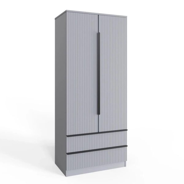 2 Door Combination Wardrobe Ripple Design Modern Bedroom furniture Matt Grey - Image 5