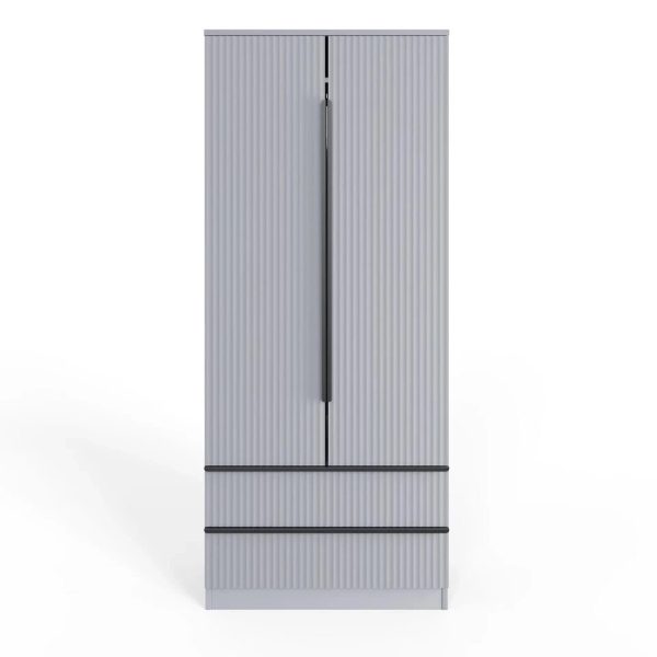 2 Door Combination Wardrobe Ripple Design Modern Bedroom furniture Matt Grey - Image 6