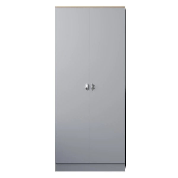 2 Door Wardrobe Grey with Oak top finish Metal Cup Handles Bedroom storage - Image 3