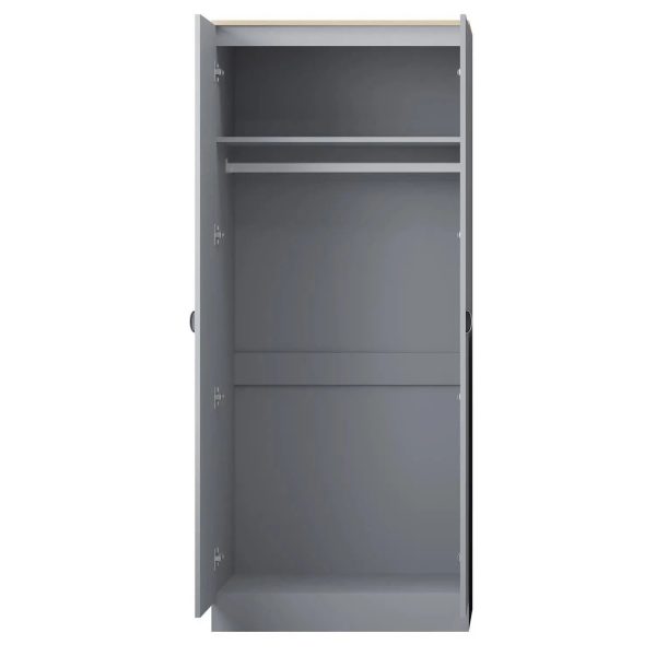 2 Door Wardrobe Grey with Oak top finish Metal Cup Handles Bedroom storage - Image 4
