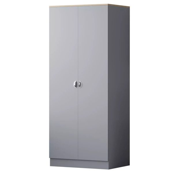 2 Door Wardrobe Grey with Oak top finish Metal Cup Handles Bedroom storage