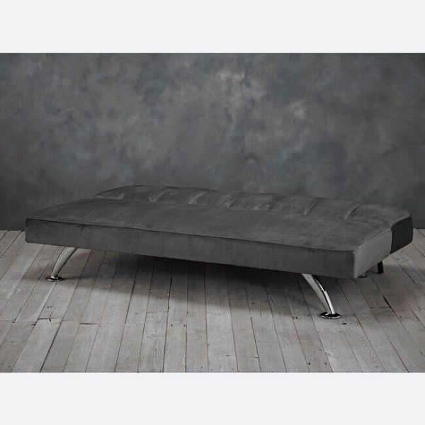 BRIGHTON Soft Velvet 3 Seater Sofa Guest Bed Stitching Detail chrome legs GREY - Image 3