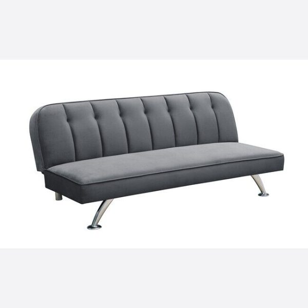 BRIGHTON Soft Velvet 3 Seater Sofa Guest Bed Stitching Detail chrome legs GREY - Image 4
