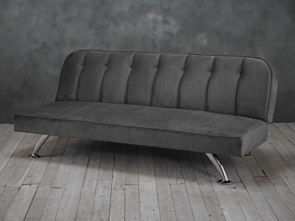BRIGHTON Soft Velvet 3 Seater Sofa Guest Bed Stitching Detail chrome legs GREY