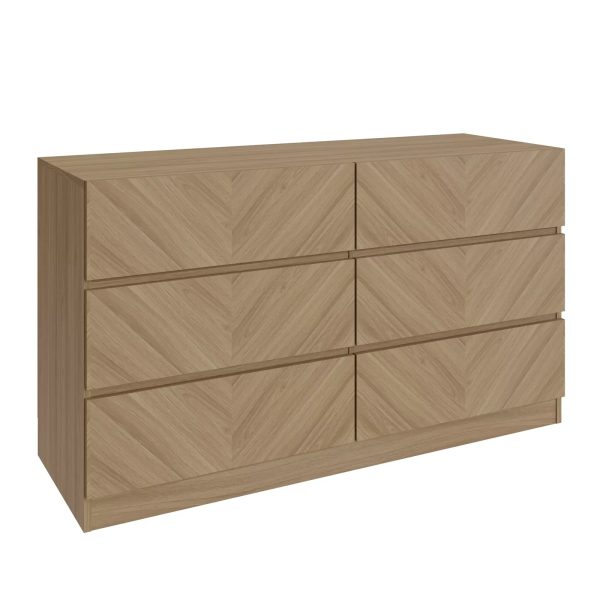 Catania 3+3 Drawer Chest Euro Oak Herringbone inspired Handleless design - Image 4