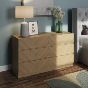 Catania 3+3 Drawer Chest Euro Oak Herringbone inspired Handleless design