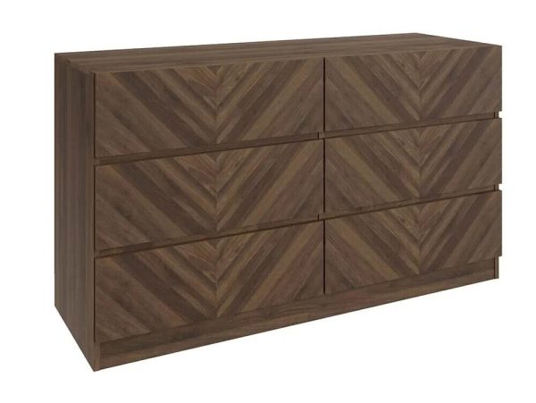 Catania 3+3 Drawer Chest Royal Walnut Herringbone inspired Handleless design - Image 3