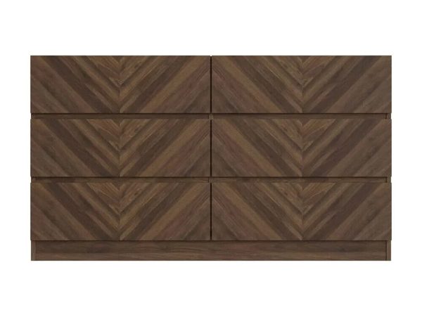 Catania 3+3 Drawer Chest Royal Walnut Herringbone inspired Handleless design - Image 4