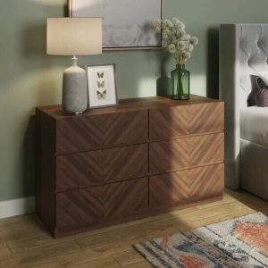 Catania 3+3 Drawer Chest Royal Walnut Herringbone inspired Handleless design