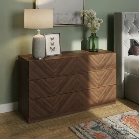 Catania 3+3 Drawer Chest Royal Walnut Herringbone inspired Handleless design