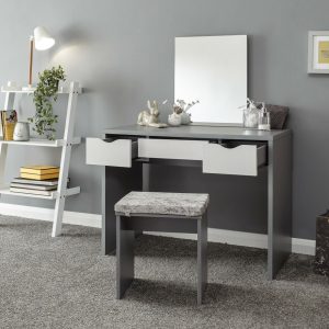 Dressing Table Grey and White 3 large drawers with mirror Elizabeth Dresser