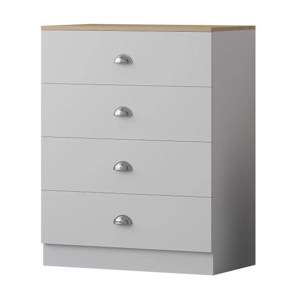 Esher 4 Drawer Chest Of Drawers Matt White Finish With Light Oak Top Bedroom - Image 3