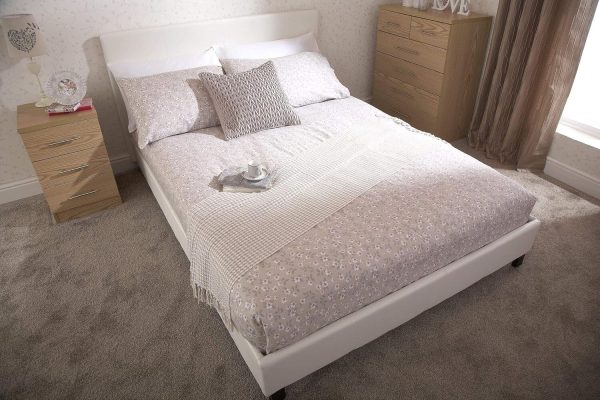 Faux Leather Bed Frame With Padded Headboard H Stitch Design Double White - Image 5