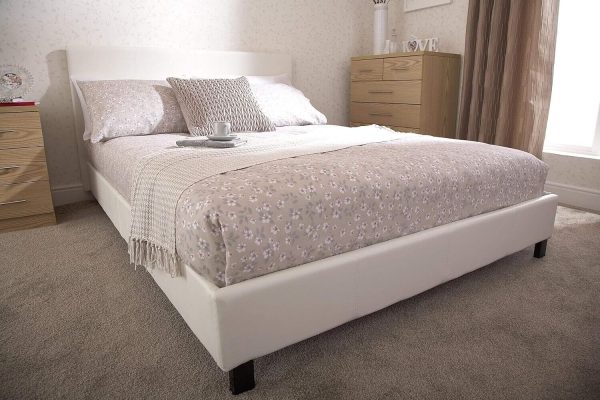 Faux Leather Bed Frame With Padded Headboard H Stitch Design Double White - Image 6