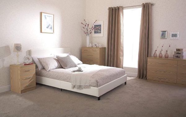 Faux Leather Bed Frame With Padded Headboard H Stitch Design Double White - Image 7